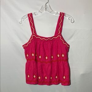 LOFT Women's Pink Embroidered tiered top keyhole button closure size SP